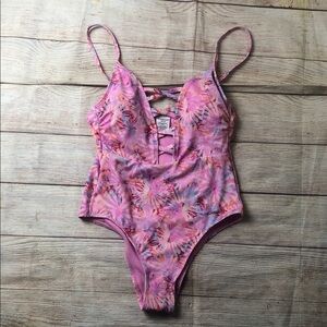 NWT Floral Corset Front Pink‎ Patterned One-Piece Swimsuit